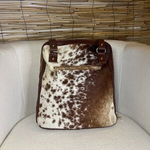 Cowhide Leather Backpack - Brown & White